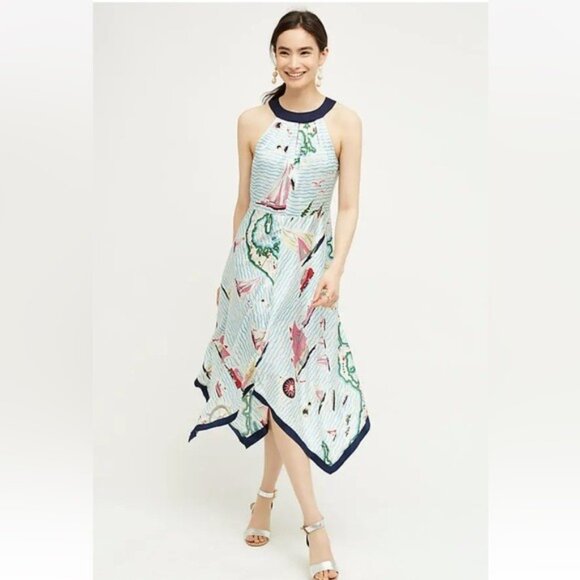 Anthropologie Eva Franco Cartographer Dress Asymmetrical Sleeveless Sz 2 - Picture 3 of 16